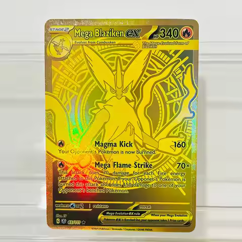 Pokemon Mega Blaziken English Version DIY Gold Foil Texture Card, Perfect Condition Premium Anime Co