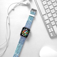 Apple Watch Series 1 , Series 2, Series 3 - Apple Watch 真皮手錶帶，適用於Apple Watch 及 Apple Watch Sport - Freshion 香港原創設計師品牌 - 天藍色曼陀羅花紋