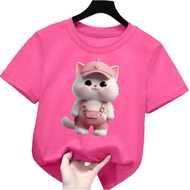 kaos anak perempuan gambar kucing gemoy Tshirt kids cute cat 1-12tahun