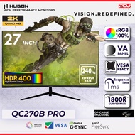 HUGON 27" 240Hz QHD 1ms HDR400 Curved Adaptive-Sync Gaming Monitor (QC270B PRO Black / QC270W PRO Wh