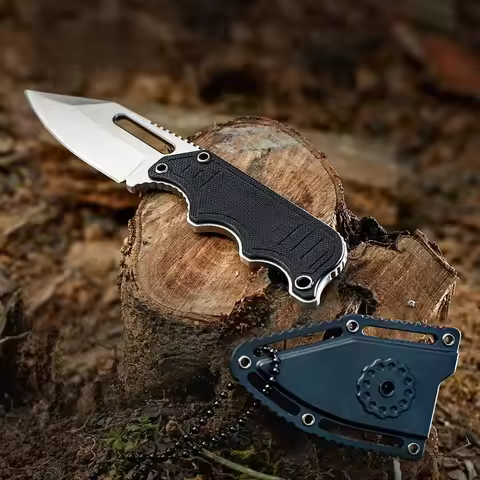 Mini Fixed Blade Knife with K Sheath 5Cr15MoV Blade Nylon Fiber Handle Necklace Knives Suitable for 