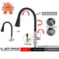 LATINA SUS304 Stainless Steel Black Flexible Kitchen Sink Tap, Paip Air Sinki Hitam, Wall Pillar Tab
