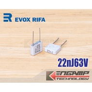 (10 Pieces) [F-CAP] 0.022uF/63V 22nJ63V 22nK63V EVOX MMK5 5% 2.5x7.2 H6.5mm P=5mm