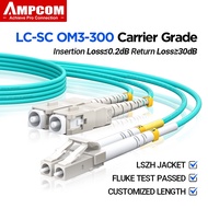 AMPCOM OM3 LC To SC UPC ไฟเบอร์ออปติคัลไฟเบอร์สายเคเบิล Multimode Duplex MMF 50/125μm 10Gbps Bend In