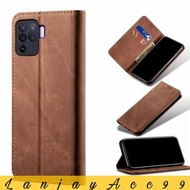 DB222 }} OPPO RENO 5F Reno5F Flip Cover Cloth Jeans Original Leather Case Denim