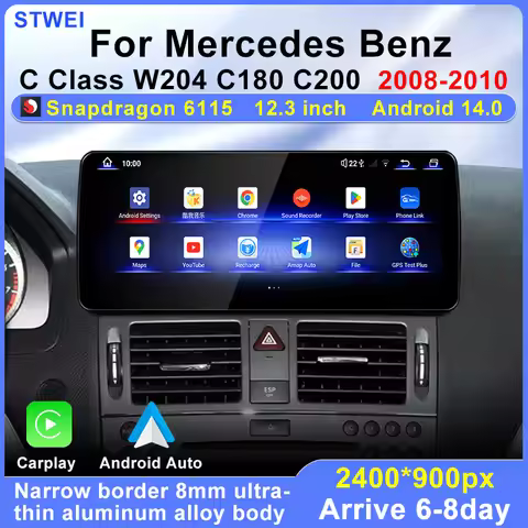 For Mercedes Benz C Class W204 C180 C200 2008-2010 12.3inch Android 14 Car Radio Multimedia Player W