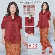 Atasan Kebaya Encim Moderen Laser Cut Lengan Pendek Warna Merah Maron Maroon Charlotta