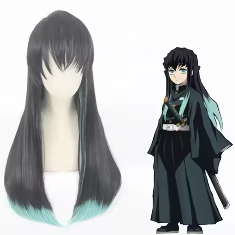 Anime Demon Slayer Kimetsu no Yaiba Tokitou Muichirou Ponytails Wig Muichiro CosplayHeat Resistant S