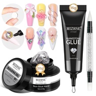 MIZHSE 30g Solid Builder Gel for Nails and 15g Rhinestone Glue, Clear Hard Nail Builder Gel 3D Sculp