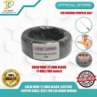 SOLID WIRE 22 AWG BLACK (1-ROLL/100-meter), ELECTRIC COPPER CABLE, BEST FOR LED AUDIO WIRING