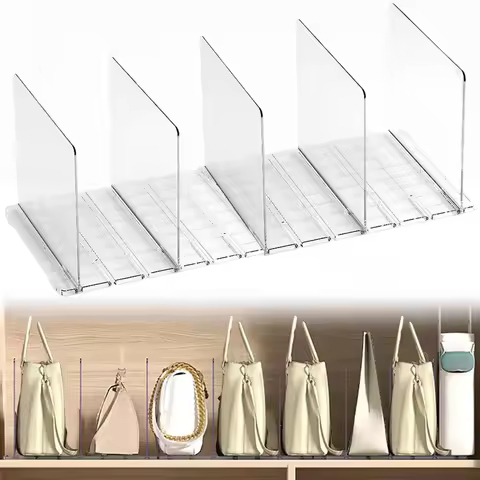 Transparent Handbag Purse Bag Divider Shelf With 5 Compartments Multipurpose Removable Closet Organi