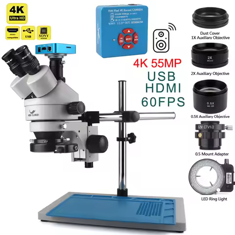 3.5X-90X Continuous Zoom Stereo Trinocular Microscope 48MP 55MP 4K HDMI USB Digital Camera CTV Objec