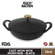 KOCH&BACKEN Cast Iron Wok Munchen Series 26cm – Non-Stick Cast Iron Wok