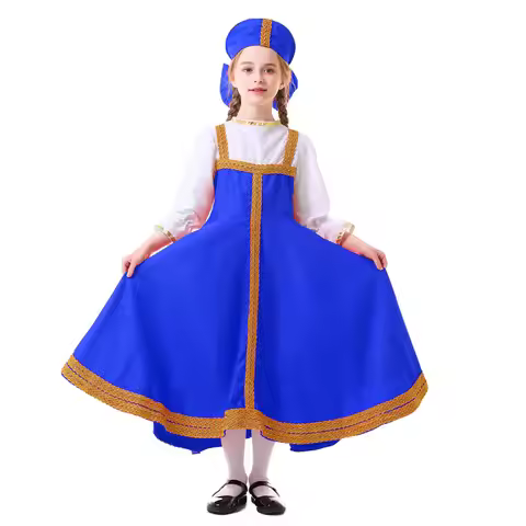 Kids Girl Costume Russian Ethnic Cosplay Ukraine National Stage Performance Dress Headgear Child Chi