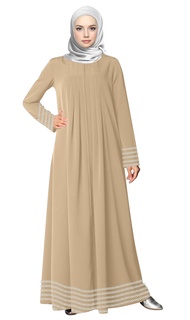 Terkini Feysen Jubah Abaya Muslimah Top Pleated Wanita Putih Sulam Lines Design – Umma Era