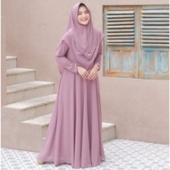 Gamis Syari Lebaran Mayra Polos Elegan dengan Kerudung Jumbo - Warna Alpukat/Maroon/Teal/Hitam Ukura