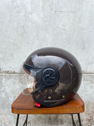 Helm Bogo Hijab cepol premium full leher wanita cewek Half Face SNI Dewasa Pria list busa coklat- Uk
