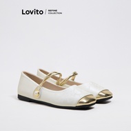 Lovito Plain Colorblock Ballet Flatroman Sandals Bohemia Simple White Sea for Women LFA46713