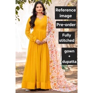 (XS-XXL) georgette plain gown with printed georgette dupatta set for womens