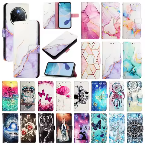 Cute Painted Leather Flip Case on For vivo X200 Pro mini Y19S V40 Lite V30E Y28 Y76 Y300 Pro Wallet 