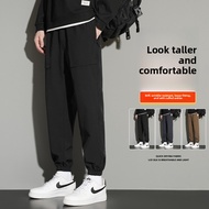 Men's Casual Cargo Pants | Black Quick-Dry Cuffed Trousers with Side Pockets