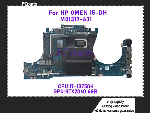 PCparts M01319-601 For HP OMEN 15-DH Laptop Motherboard GPC54 LA-J662P I7-10750H RTX2060 6GB 100% Te