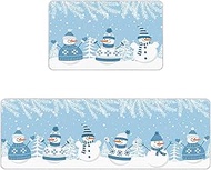 2 Piece Non-Slip Kitchen Mat Runner Rug Set Doormat Christmas Xmas Tree Winter Snowflake Snowman Lea