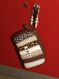 ความจุขนาดใหญ่สองหัว ซิป กระเป๋าเครื่องสำอาง REhi Caterpillar กระเป๋าเก็บเครื่องสำอางสีน้ำตาลโกโก้กร