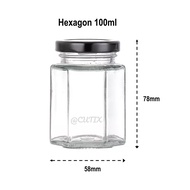 100ml Hexagon Glass Jar Mini Bottle Wedding Event Door Gift Honey Spices Air Tight Botol Kaca Borong