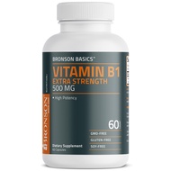 Bronson Vitamin B1 Extra Strength 500 MG High Potency Non-GMO, 60 Capsules