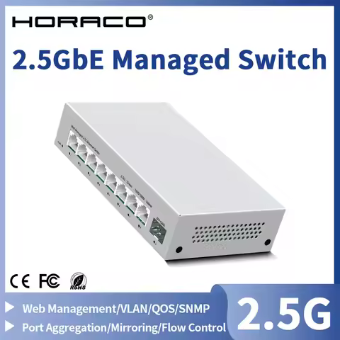 HORACO 2.5GbE Managed Switch 8 Port 2.5GBASE-T Network Switcher 10G SFP+ Slot Uplink Web Managed Hub