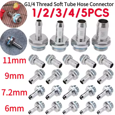 G1/4 Thread Soft Tube Hose Connector for PC Water Cooling System Accessory 6MM/7.2M Thread Soft Tube