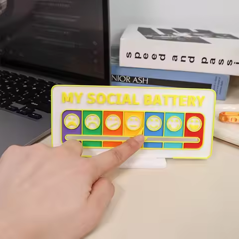 3D Printed My Social Battery Mood Tracker Sign Funny Desktop Ornament Home Office Desk Social Energy