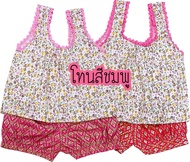 ชุดไทยเด็ก ชุดสงกรานต์ (รหัสH10) เสื้อคอกระเช้าพร้อมกางเกงผ้าลายไทยประกายทอง ไซน์S,ไซน์M,ไซน์L น้ำหนักประมาณ6-18 กิโลโดยประมาณ