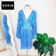 Size 3XL Shein Brand Authentic 1 Dress Long Sleeves Deep V-Neck C-Quant Plus Shiny Scales Work Blue/