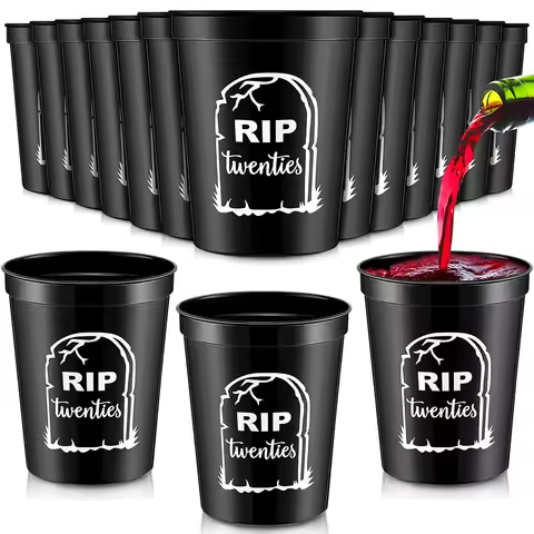 12 Pcs Rip to My 20s Thick Cups16 oz 30th Birthday Black Plastic Tumbler Stadium Cups Rip Twenties 2