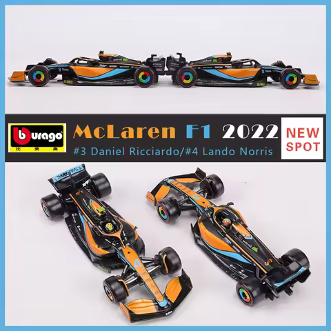 Burago 1:43 2022 McLaren MCL36 F1 Racing Car NO.3 NO.4 Alloy Model Car