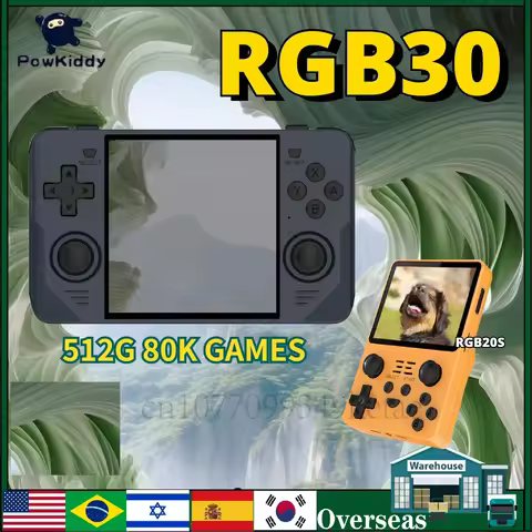 POWKIDDY RGB30 RGB20S Retro Pocket 4 Inch Ips Screen Built-in WIFI RK3566 Open-Source Handheld Game 