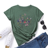 Ready Stock Wholesale eBay European Style Women's Loose Fit Flower Print Short Sleeve T-Shirt