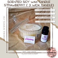 Scented Candle Pure Soy Wax : Strawberry ( 200 gram) 3 Cotton Wick