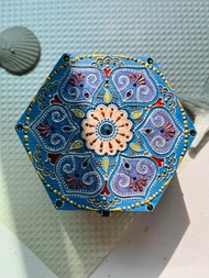 六角形手繪雕花朵木盒/HENNA/曼陀羅/民族風