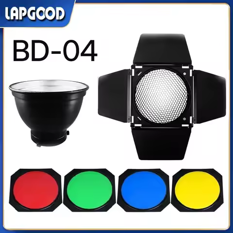 BD-04 Barn Door with Honeycomb Grid and 4 Color Gel Filter For Bowen Standard Reflector Photography 