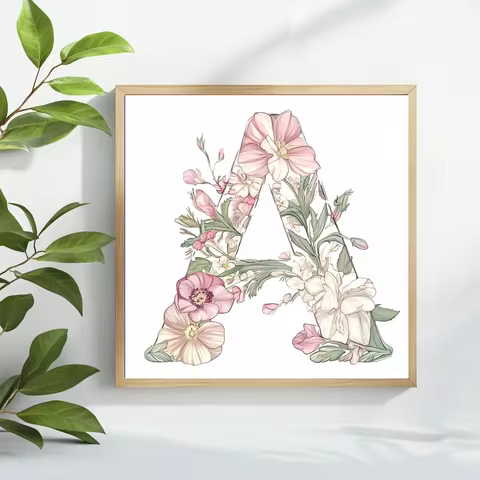 1pc, 40x40cm/15.7x15.7Inch, DIY cross-stitch set, floral letter A art, pattern printed cross-stitch 