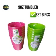 GREEN LEAF 9OZ TUMBLER SET 6 PCS / CAWAN PLASTIK SET 6PCS - 9OZ