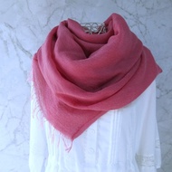 草木染蚊帳織大尺寸羊毛長圍巾 : 茜草與胭脂蟲複染・經典玫瑰