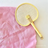 new HandcraftedStrawHandFan,TraditionalRoundDesign,2-PieceSet(Yellow) H4B8 388