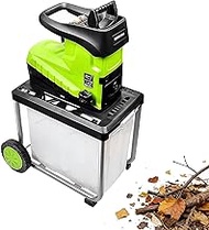 2800W Electric Garden Shredder, Wood Chipper Crushes with Wheels, Safety Switch, 60L Collection Box,