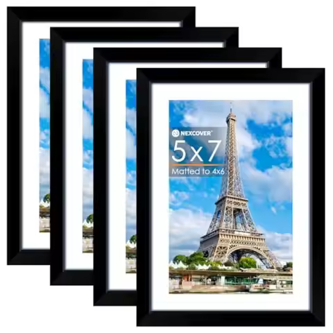 5x7 Picture Frames 4PK, Black 5 x 7 Photo Frame with Shatterproof HD Plexiglass, Picture Frames for 