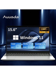 Auusda筆記型電腦t152a,配備15.6英寸fhd Ips液晶螢幕,intel處理器(2-3.4 Ghz),背光鍵盤,指紋辨識器,迷你hdmi,usb-a X2,windows 11專業版,內含16gb/32gb Ddr4 Ram和512gb/1tb M.2 Pcie Nvme Ssd