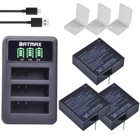 4.4V AZ16-1 Batteries for Xiaomi YI lite 2 4K 4k + LED USB 3slots Charger for Xiao yi 4k Action Came